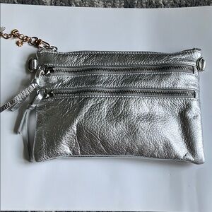 Clarks Silver Metallic Crossbody Bag with Chain Strap